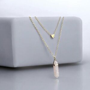Rose Quartz Crystal Point Layered Necklace Gold Heart 16 18 inch Avon NIB Boho